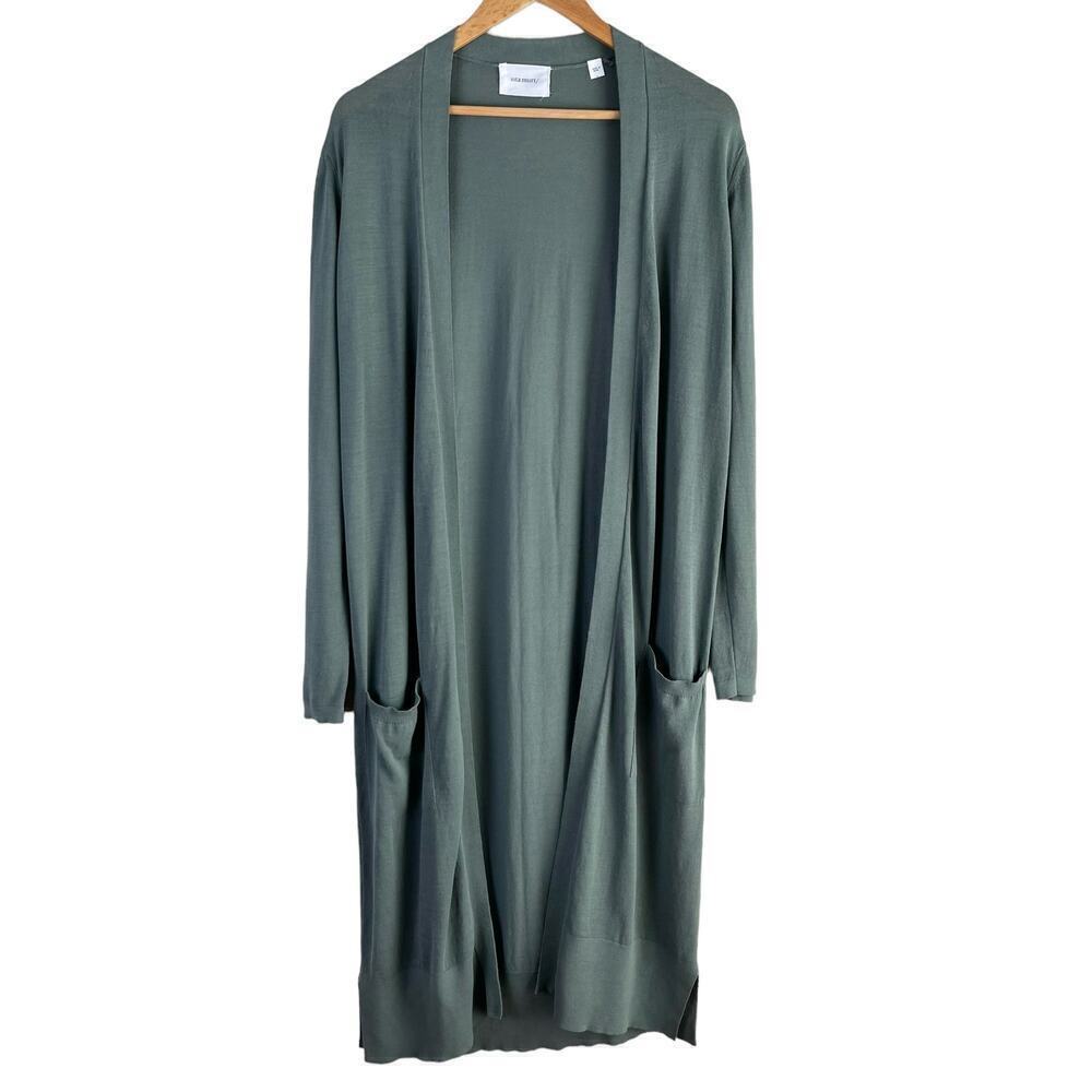 Sita Murt Long Cardigan in sage Green Lightweight 100% Cotton, Size EU 40 / US 8